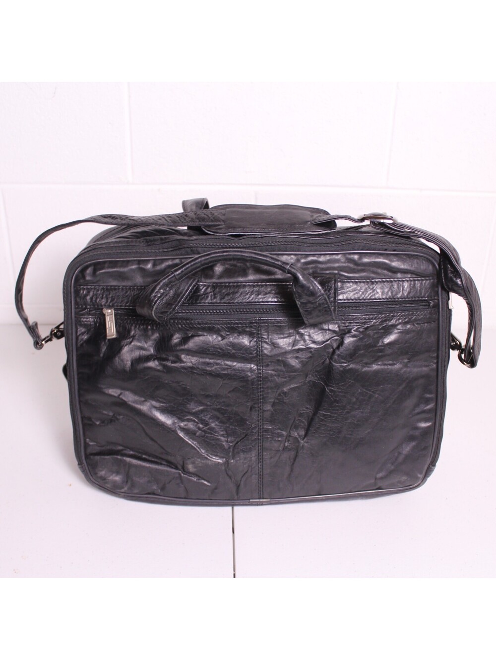 VTG 90s US Luggage USL Black Leather Laptop Bag Pocket Briefcase Work Messenger